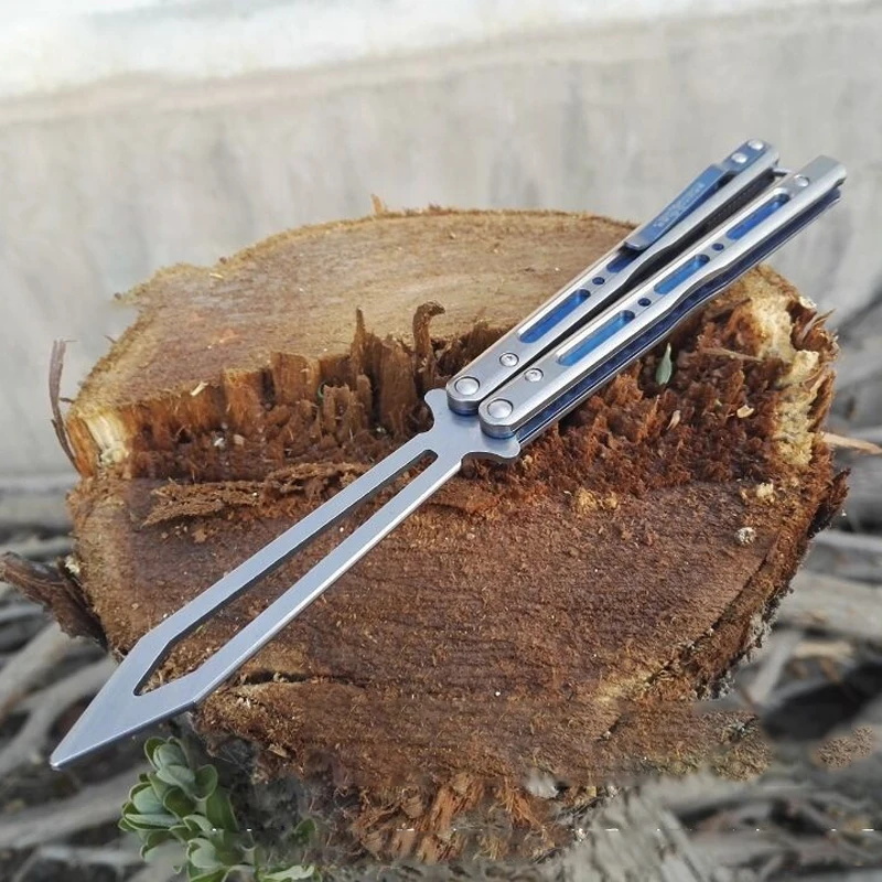 

1PC Balisong Butterfly Knife D2 Plain G10 Handles Not Sharp Practice Version Titanium Handle Decompression Tool with Spare Parts