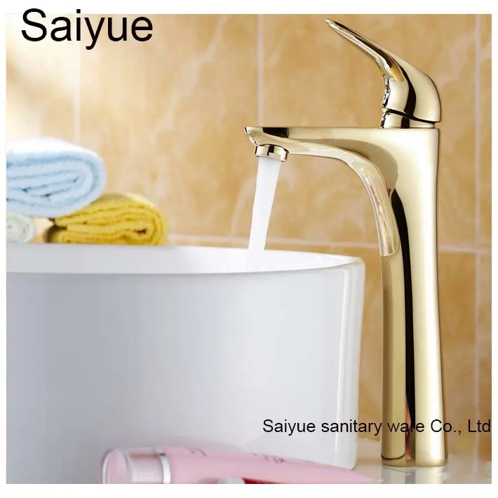 Long Luxury Gold Single Handle Hot & Cold  Water  Basin para banheiro Torneira Sink Mixer Tap Brass Bath Kitchen Faucet