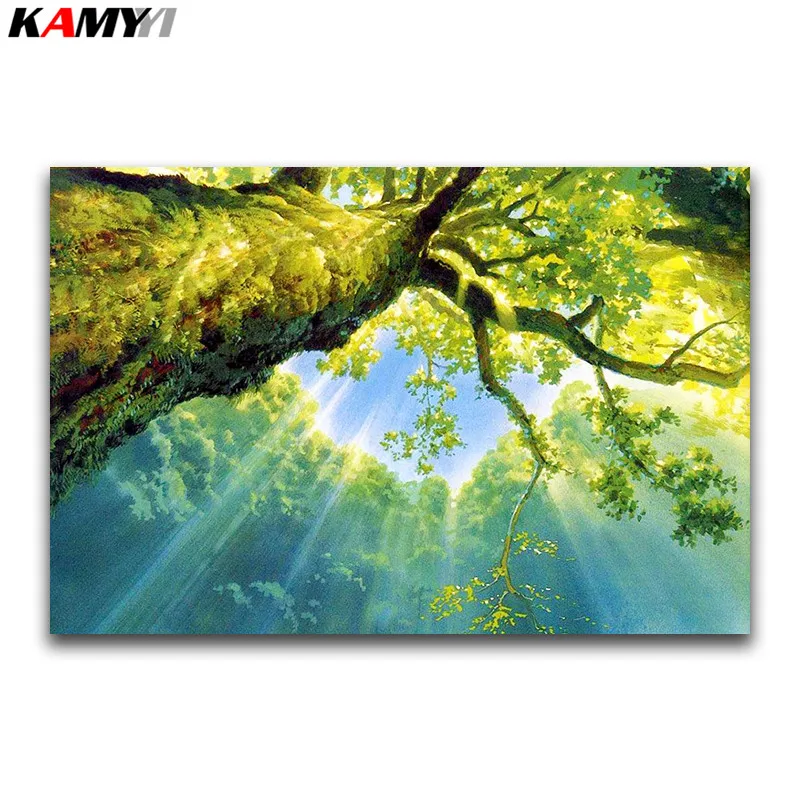 

Full Square Diamond mosaic scenery Full Round Diamond painting sunlight 5D DIY Diamond embroidery Cross stitch Green tree