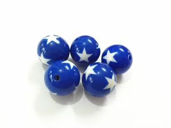 

(Choose Size First) 12mm/16mm/20mm RoyalBlue With White Star Acrylic Beads