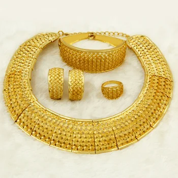 

Liffly African Dubai Gold Jewelry Sets for Women Big Necklace Charm Design Fashion Charms Nigerian Bridal Wedding Jewelry Set