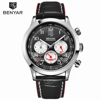 

Benyar Sports Multifunction Men's Wrist Watches Leather Strap Top Luxury Brand Males Chronograph Quartz Clock Male Wristwatch