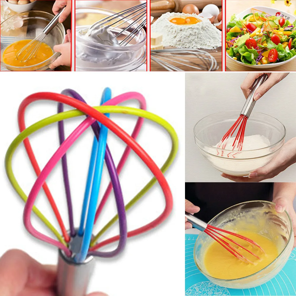 

25*6cm Kitchen Premium Silicone Whisk With Heat Resistant Non-Stick Silicone Whisk Cook Egg Beater String New #30
