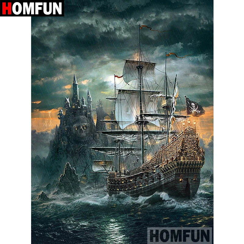 HOMFUN 5D алмазная картина пиратский корабль алмазные картины вышивка крестом 3D