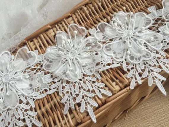 10 yards ivory 3d lace trim with 3d flowers, organza flower lace trim ...