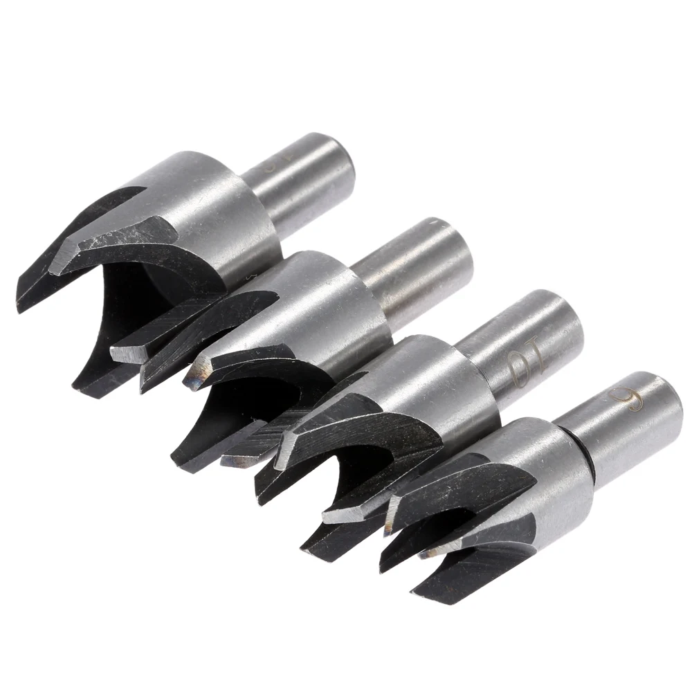 

New 4pcs Hole Wood Plug Cutter Cutting Tool Drill Bit Set Straight Four-Tooth Chamfered Cutters Long Drills Wooden Tools