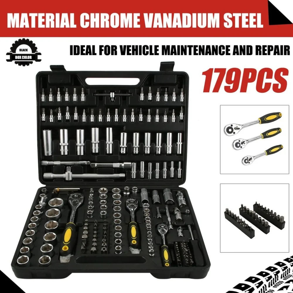 

179PCS/SET Ratchet Socket Wrench Tool With Carry Case Ratchet Driver Kit Universal Socket Set Professional Repair Tools