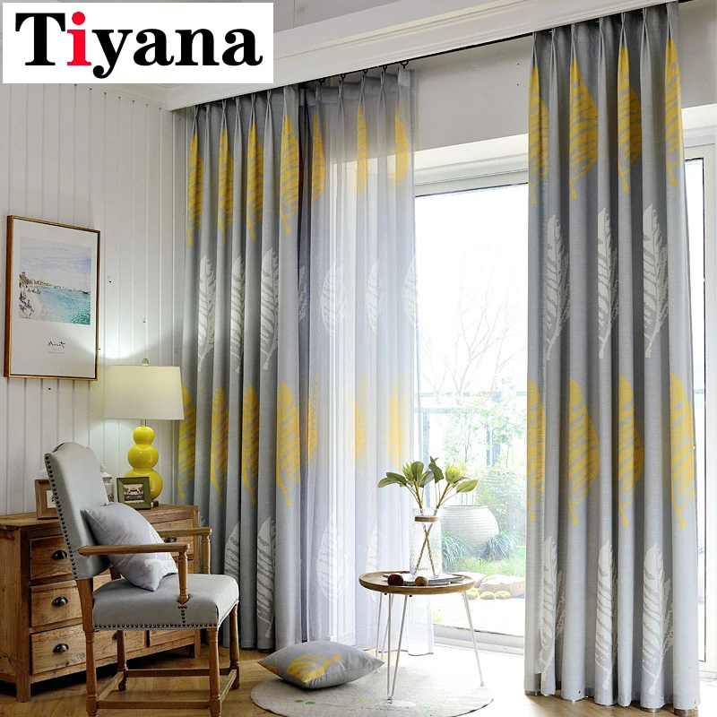 

Shadow Modern Leaves Printed Curtains Bedroom Sheer Curtains for Living Room gray curtains Tulle Window Drapes P205D3