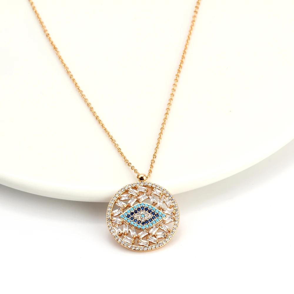 Ожерелье с круглой подвеской Lucky Eye, Турецкий Дурной глаз, ожерелье, Золотая Длинная цепочка, микро проложенный Шарм, ювелирное изделие для женщин EY6320