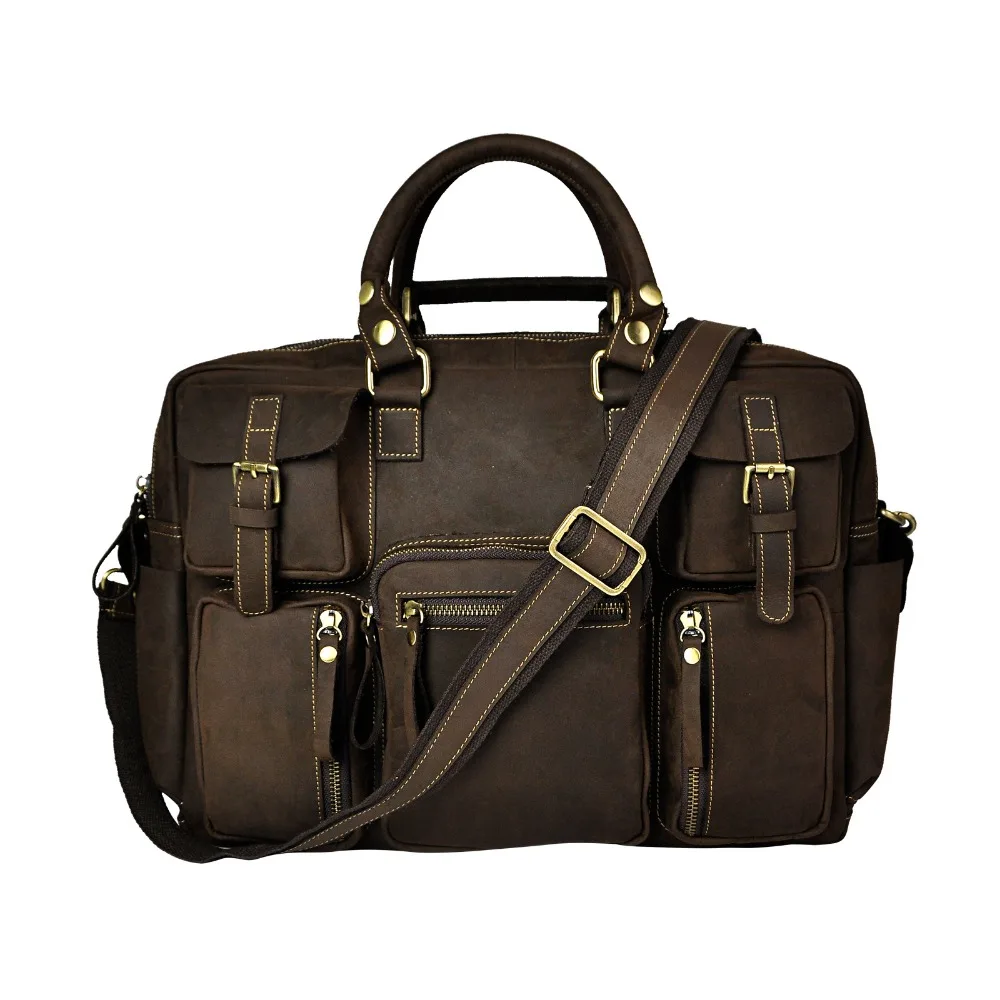 

Men Real Leather Antique Style Large Capacity Briefcase Business 15.6" Laptop Cases Attache Messenger Bags Portfolio 3061