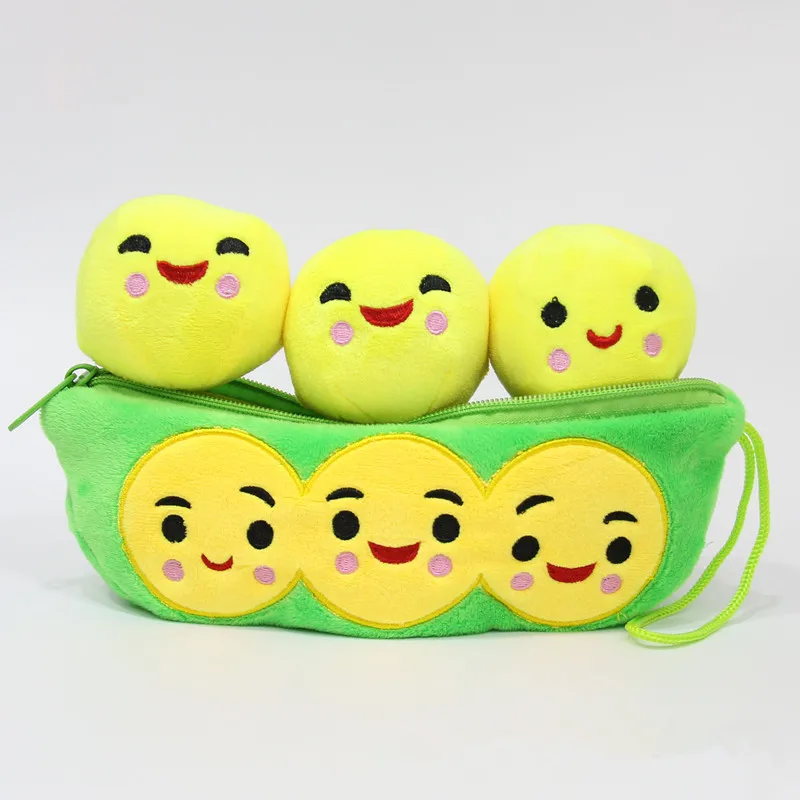 25cm Long Green Pea Cartoon Cute Plush Mini Face Soft Doll Stuffed Animals Plush Purse Pen Bag Coin Money Bag Edamame Pencil Bag