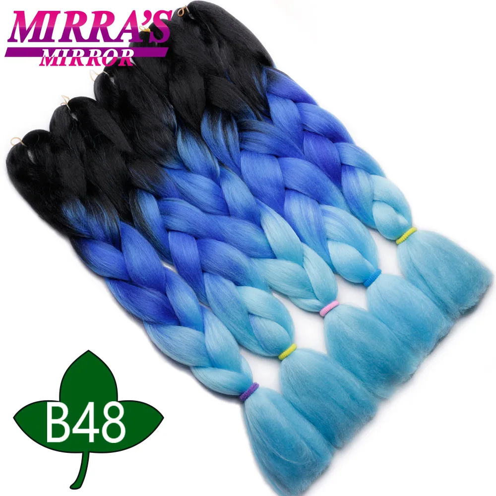 Mirra’s Mirror Crochet Jumbo Braid Hair Ombre Braiding Hair Extensions Colored Synthetic Braids Blue Hair 24inches Two Tone - Цвет: #4