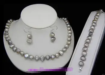 

Wholesale price 16new ^^^^charming Natural gray Freshwater Baroque pearl Necklaces Bracelet earring Set