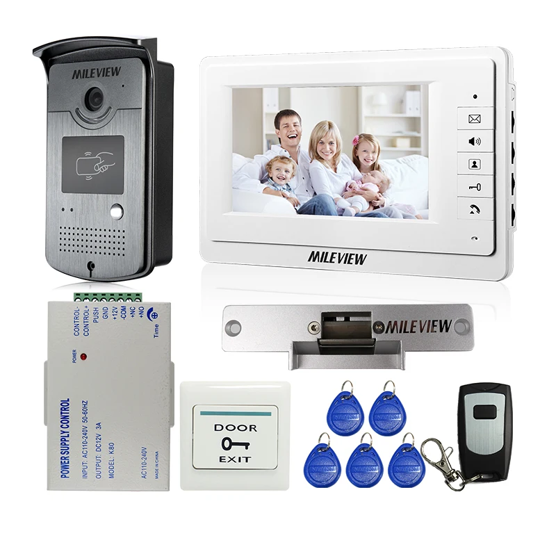 

New Wired 7" Color Screen Video Door Phone Intercom Entry Kit + Outdoor RFID Card Reader Camera + Strike Door Lock FREE SHIPPING