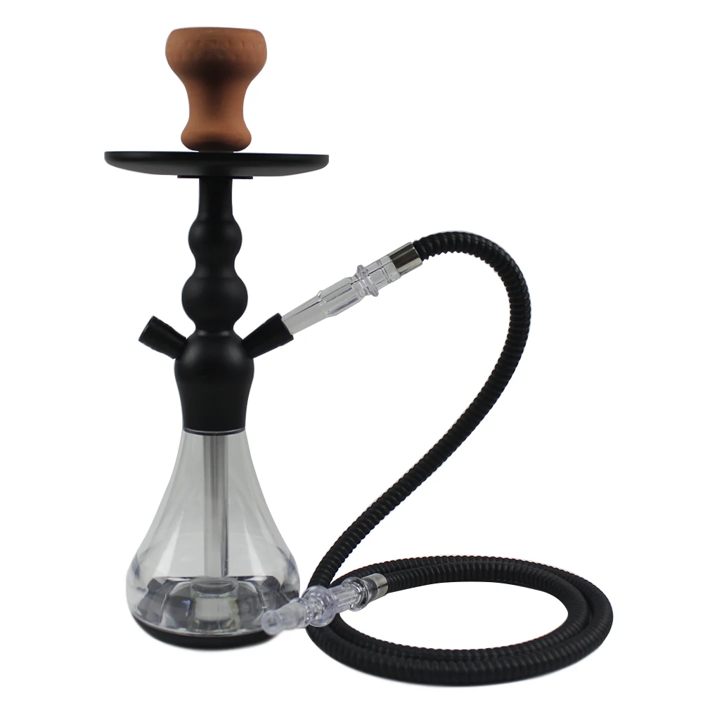 

concise black aluminium hookah with glass shisha bottle