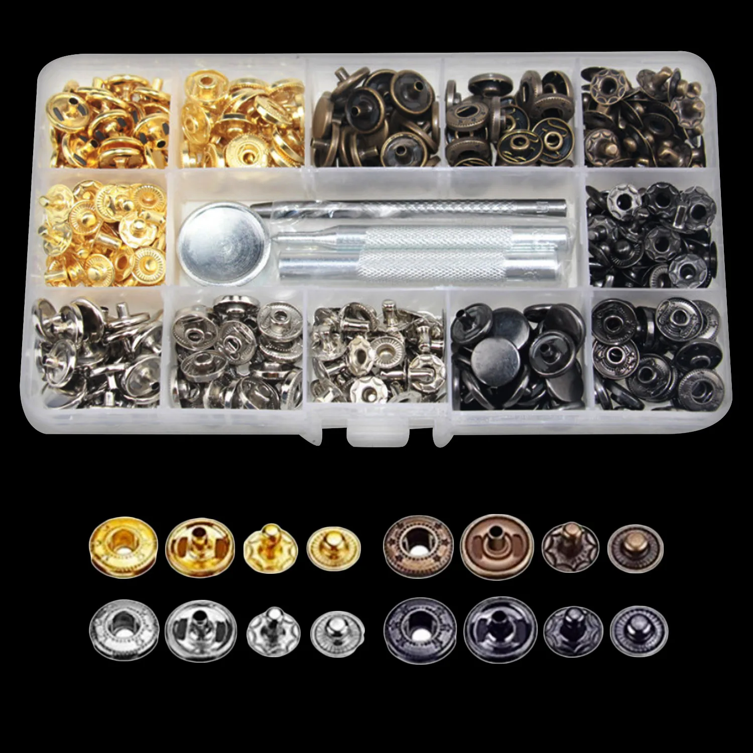 

80 Set Rivets Single Cap Rivets Tubular Snap Fasteners Press Studs Button Kit with 4pcs Fixing Tools for Leather Craft Decor