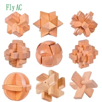 

Fly AC 3D handmade vintage Kong Ming lock Luban lock wooden toys for children adults puzzle adult Birthday/Xmas gift 9pcs/set