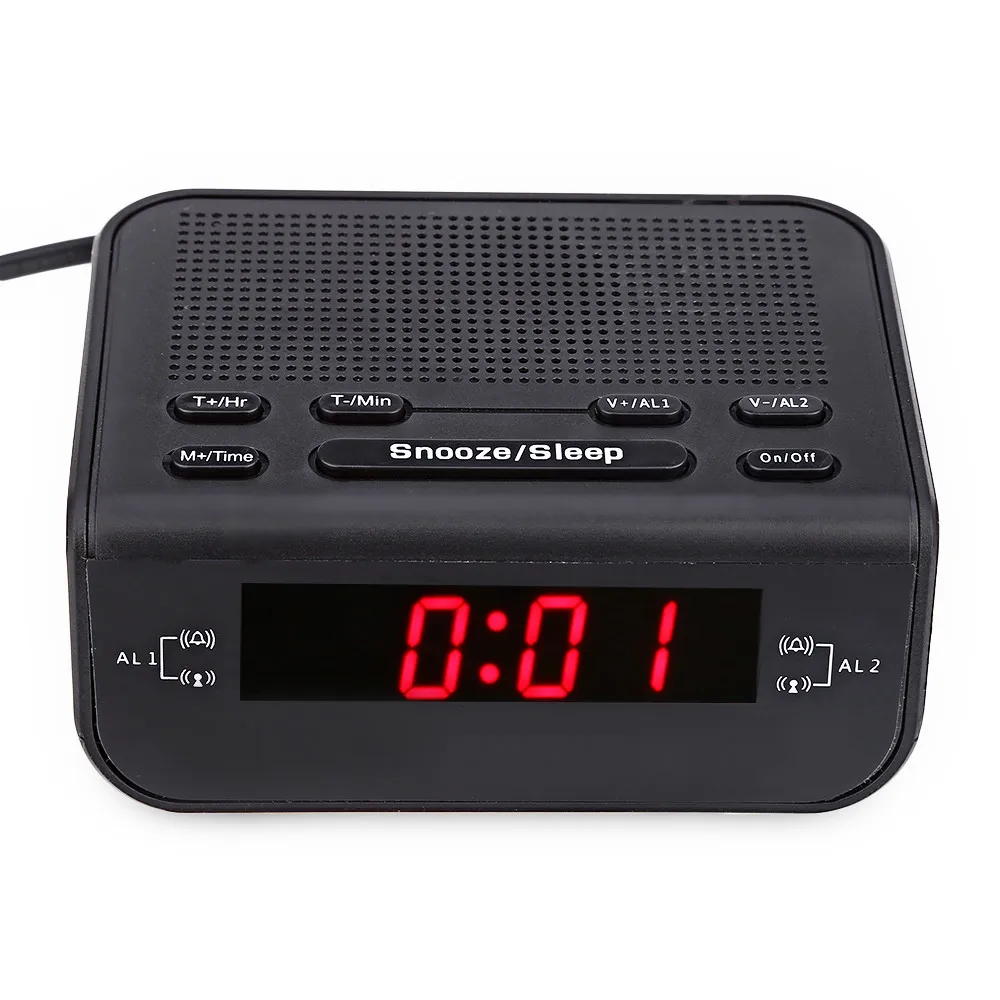 2017 Modern Design Alarm Clock FM Radio with Dual Alarm Buzzer Snooze Sleep Function Compact Digital Red LED Time Display Clocks05