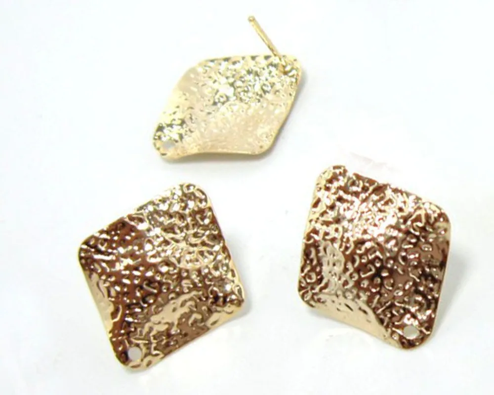 Gold filled Ear stud Hammered ripple rhombus 17*19mm earlobe stud earring G207
