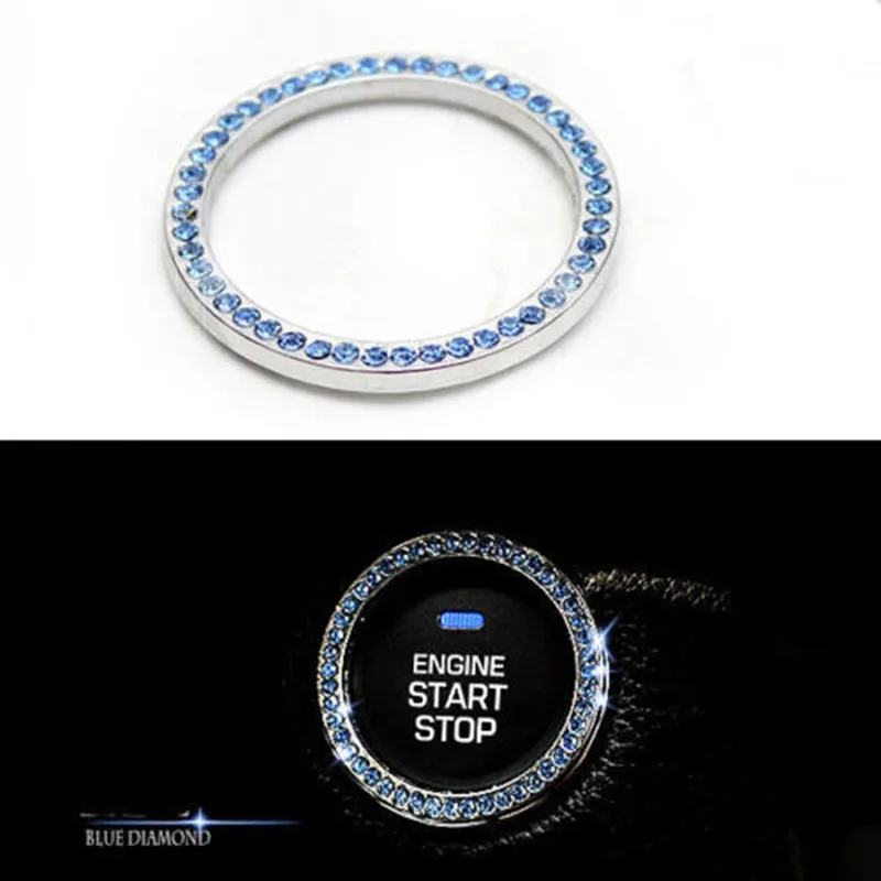

BBQ@FUKA Blue Rhinestone Car Engine Start Stop Ignition Button Cover Ring Sticker Auto Decoration Universal For Cruze Tucson ect