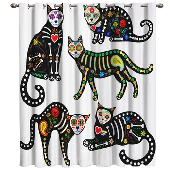 

Halloween Cat Christmas Window Treatments Curtains Valance Bedroom Curtains Outdoor Bedroom Indoor Fabric Drapes Decor Curtain
