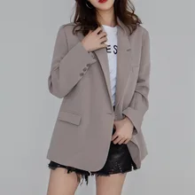 Women's Suit 2019 Spring Tonal Wide Shoulder Big Suit Jacket for Women Notched  Single Button Jackets and Coats Clothes Women