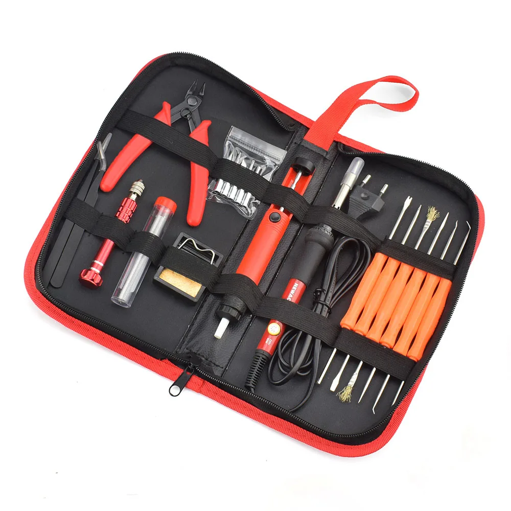 NEWACALOX EU 220V 60W Thermoregulator Soldering Iron Kit Screwdriver Desoldering Pump Tin Wire Pliers Welding Tools Storage Bag NEWACALOX EU 220V 60W Thermoregulator Soldering Iron Kit Screwdriver Desoldering Pump Tin Wire Pliers Welding Tools Storage Bag
