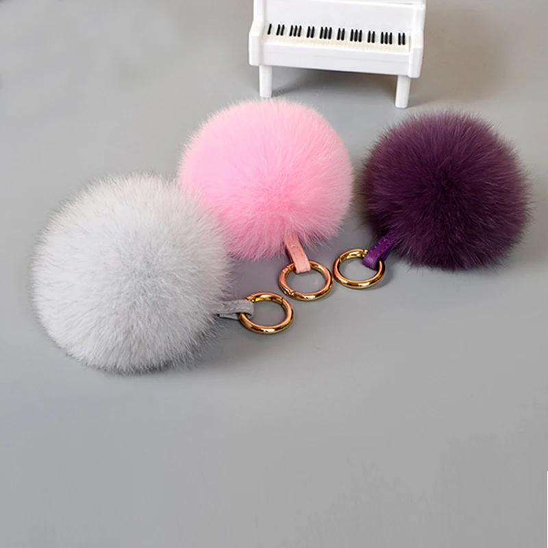 Moda Llavero 9 colores 10 cm Real Fox Fur Ball Llavero pompones de piel Llavero piel Pom Llavero para CharmBag colgante