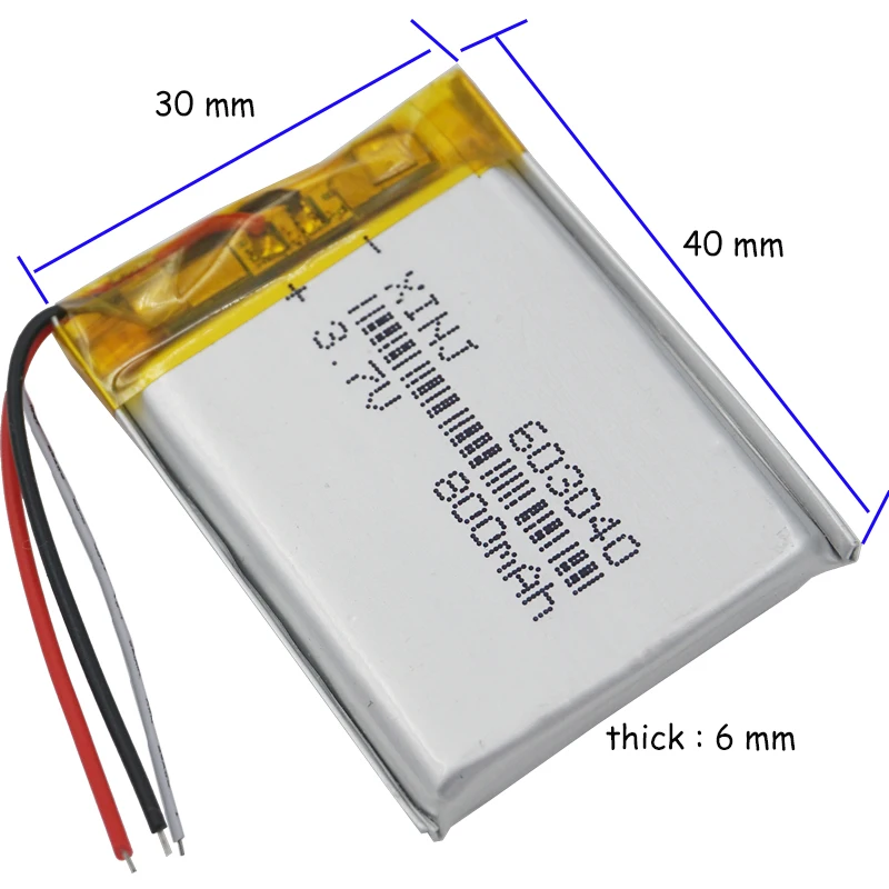 Bateria Li-po 603040 3.7v 800 Mah Fios Polímero Li-po Gps Câmera do Carro Pda Mid Ipod Dispositivo de Bluetooth Diodo Emissor de Luz - Image 4