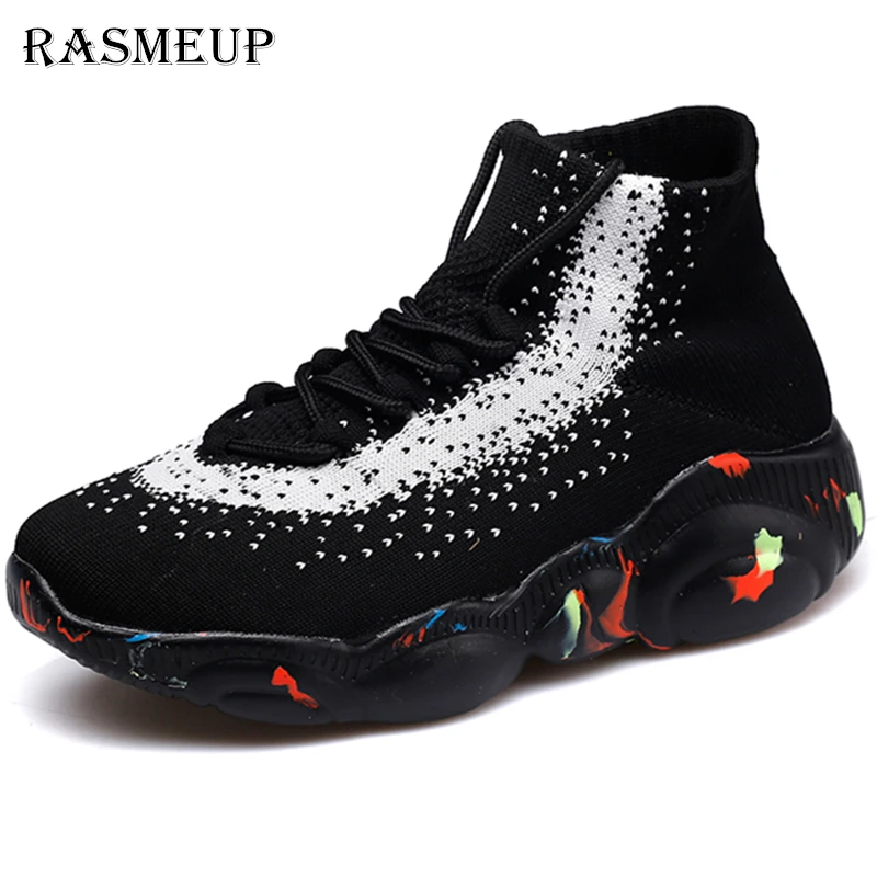 

RASMEUP Breathable Women's Sock Sneakers 2019 Fahion Summer Knit Women Trainers Woman Chunky Shoes Ladies Platform Foowear Black