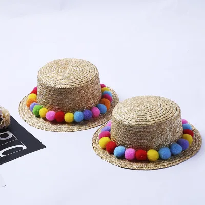 Summer Straw Mom And Me Colorful Hat For Kids Women Girl Star Sun Pompom Cap Bohemia Caps Beach Accessories