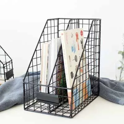 

Nordic Iron Desktop Grid File Storage Basket Multi-function Living Room Office Magazine Sundries Food Organizer Home Decoration