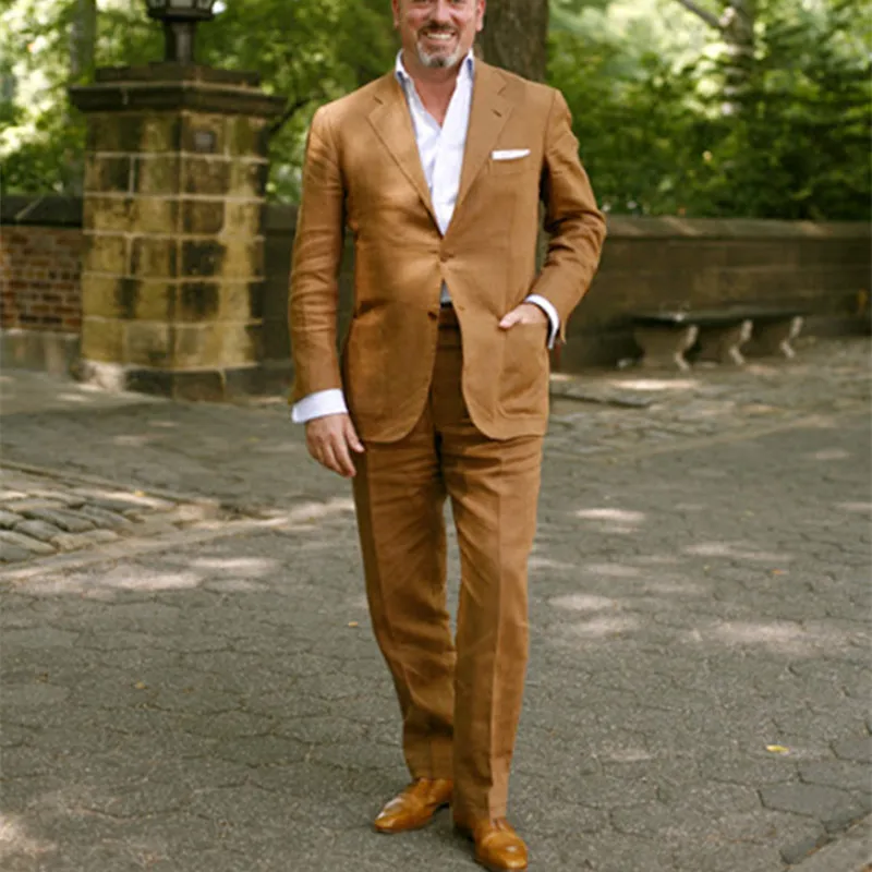 

2017 Latest Coat Pant Designs Brown Linen Suits Men Slim Fit Summer Tuxedo Simple Beach Jacket Custom 2 Piece Terno mens suits