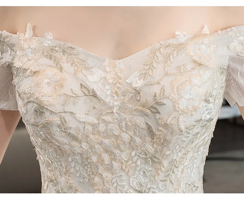 Vestido De Noiva Элегантный полный кружевное свадебное платье с открытыми плечами Роскошные бальное платье Свадебные платья длинный шлейф Robe De Mariage