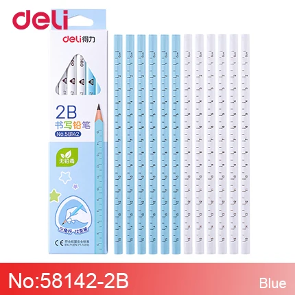 Deli карандаш для написания картин для осмотра 2B/HB треугольный стержень Нетоксичная линейка 12 палочек Детские Канцелярские принадлежности офисные принадлежности - Цвет: 2B-Blue