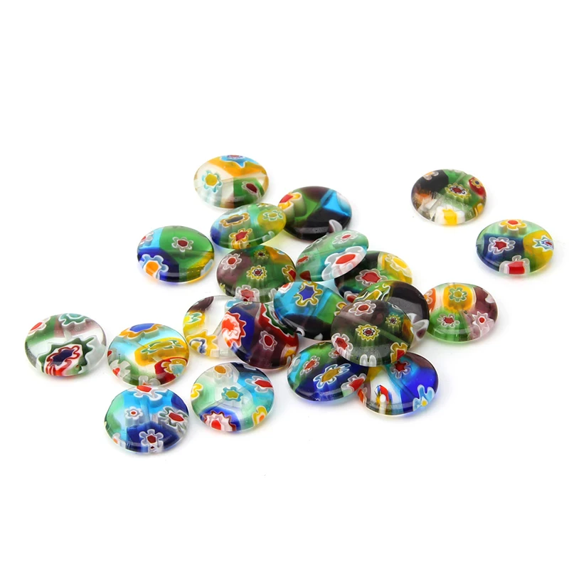 

Glass Flat Beads Millefiori Flower Pattern Bracelet Jewelry Making 18mm