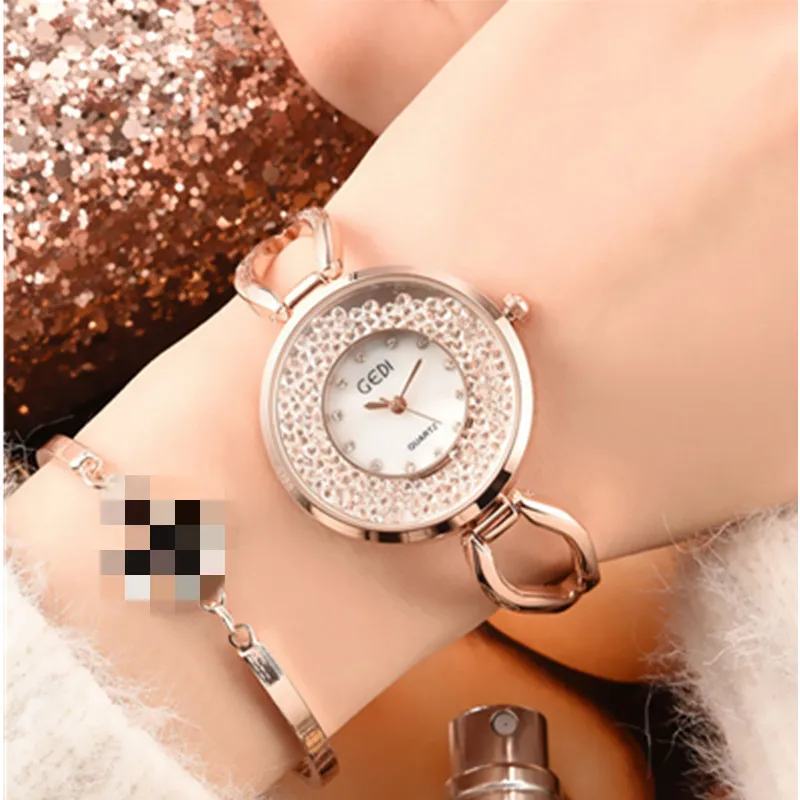 

2019 Women's Watch Rolling Rhinestone Watch Fashion Quartz Watch Rose Gold Golden Wrist Watches for Women Stainless Steel
