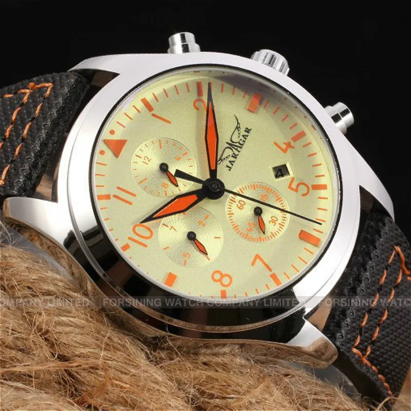 

Jaragar Automatic Men Watch Black Genuine Leather Strap with Gift Box