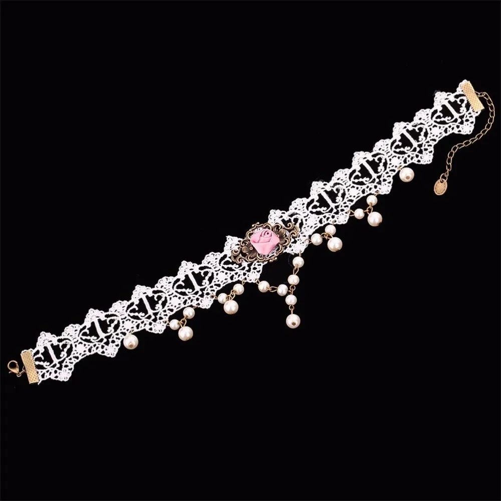Хорошее винтажное викторианское Лолита готическое кружевное ожерелье вампир косплей костюм колье украшение цветок розовая роза кулон