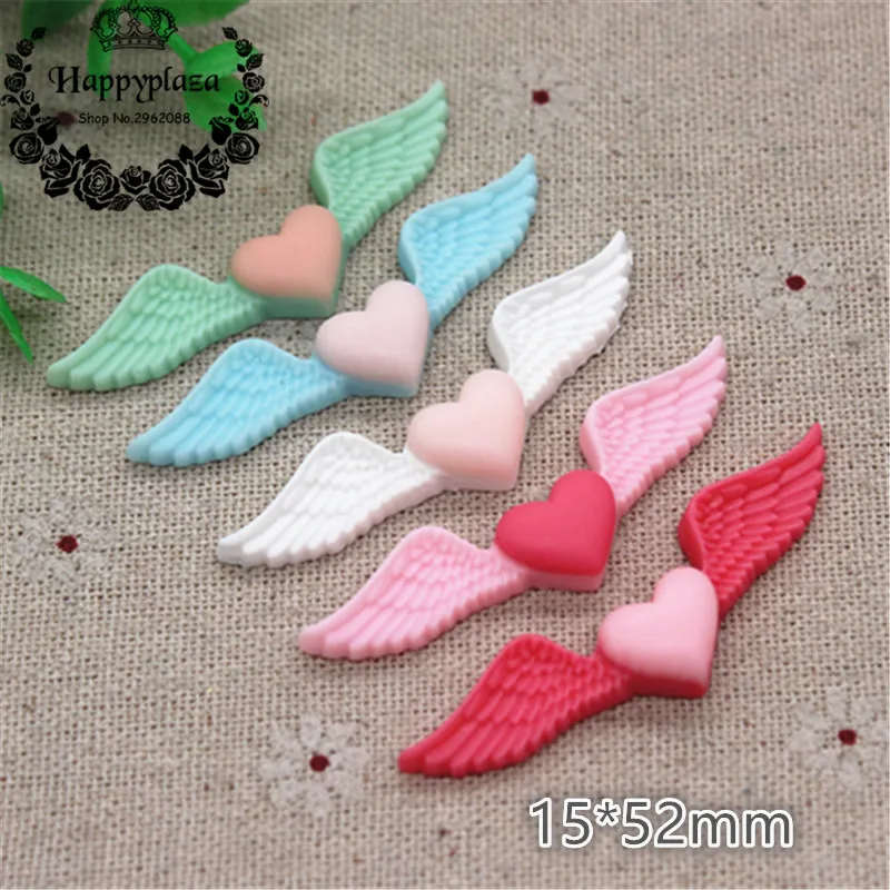 

20pcs Mix Colors Cute Resin Love Heart Wing Miniature Art Flatback Cabochon DIY Craft Decoration,15*52mm