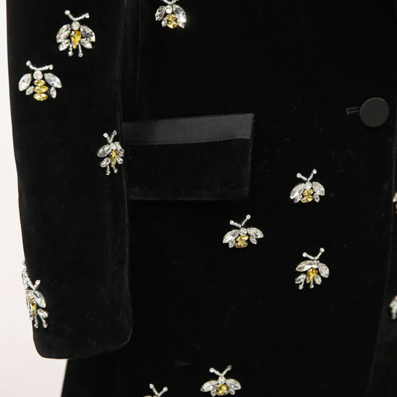 High Quality Velvet Blazer Women 2019 New Fashion Luxe Crystal Design Long Sleeve Slim Office Ladys  Blazers And Jackets       