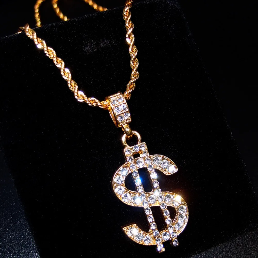 Gold Color Dollar Sign Necklace Gangster Pimp Hip Hop Chain Pendant