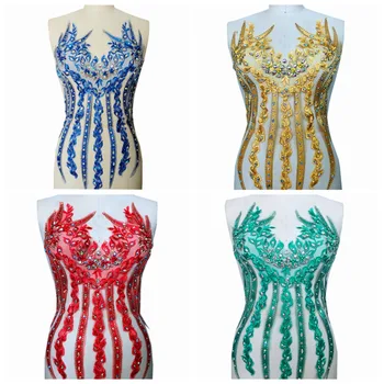 

Handmade rhinestones lace applique sew on trim patches for DIY dress accessory 54*31cm