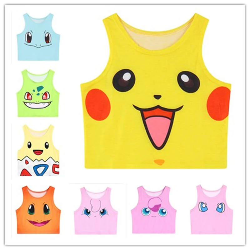 夏のファッション女性タンクポケモンピカチュウゼニガメフシギダネ漫画プリントtシャツベスト女の子かわいいトップスビスチェクロップトップ Bustier Crop Bustier Crop Topwomen Tank Aliexpress