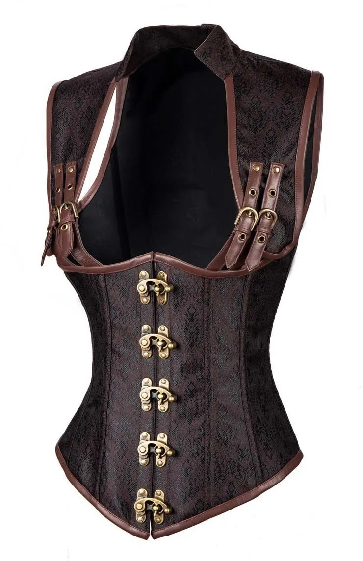 Noir Brun Rétro Punk Balck Désossé La Noir Taille Gothique Up Basque Acier 6xl Vapeur Corset Rouge S Sexy Plus Underbust En Brocade brown Lace Corselet qArwOd5qn