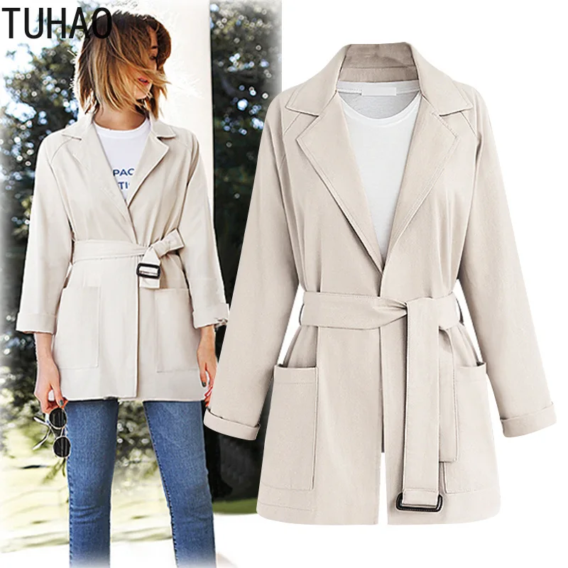

TUHAO 2018 Autumn Winter Office Lady Long Sleeve Cardigan with Belt Trench Plus Size 4XL 3XL Women Open Stitch Trench Coats MKFS