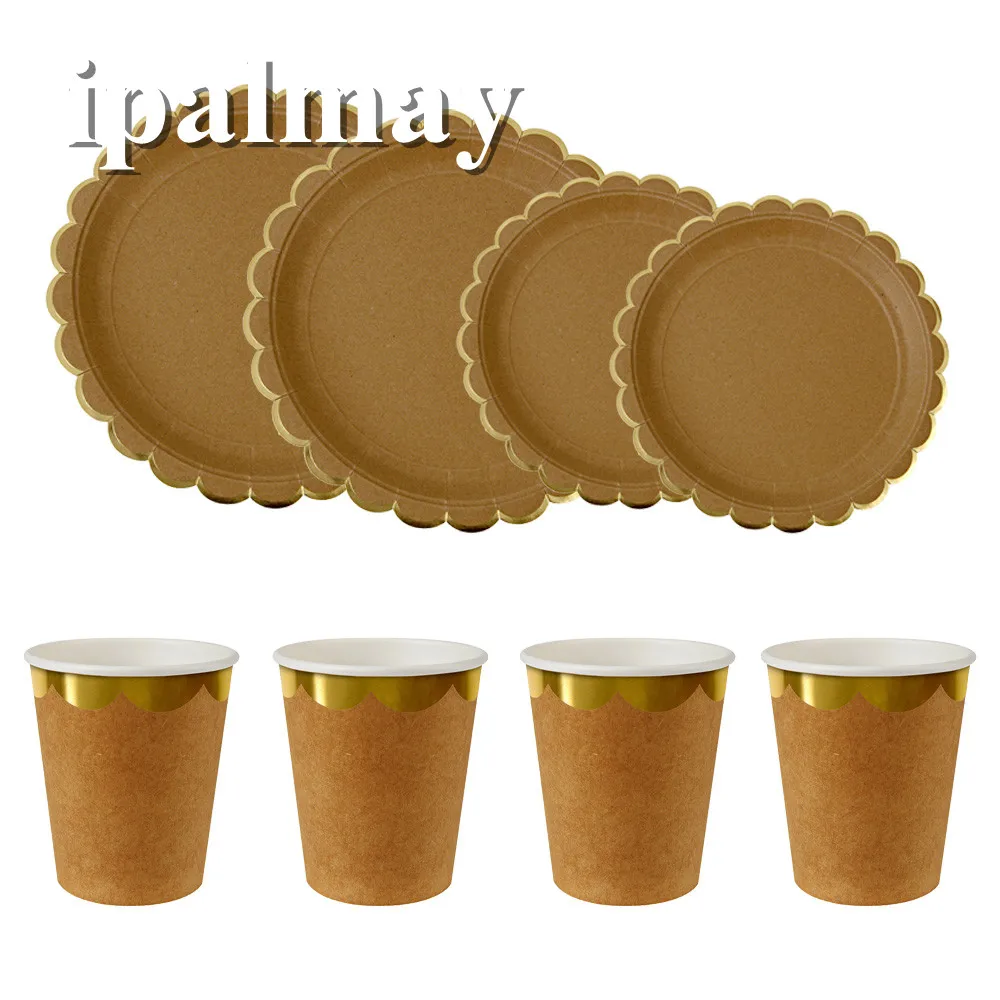 ipalmay Paper Dessert Plates Disposable Cups Party Gold Foil Tableware