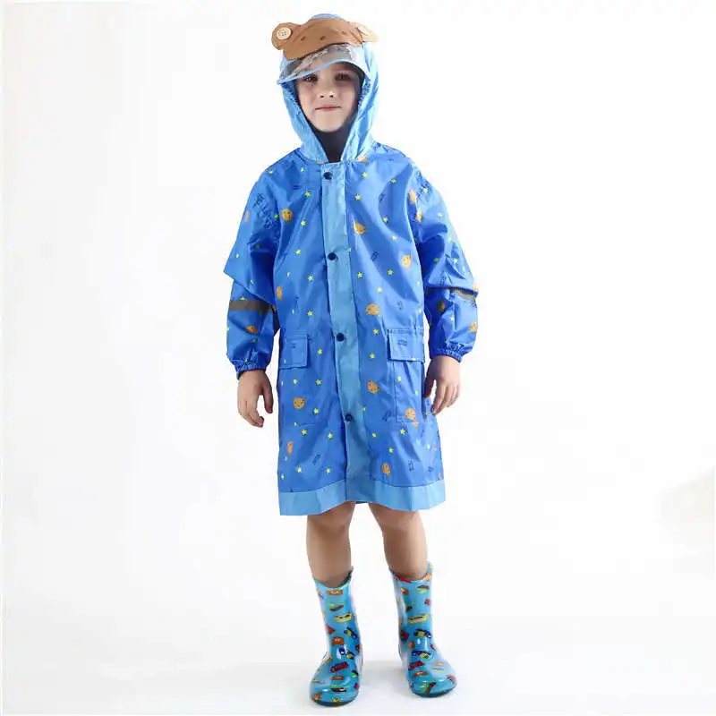 Children Cartoon Waterproof Rainsuit All-in-one Raincoat One Piece Hooded Jumpsuit