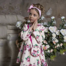 Платье для девочек; коллекция года; осеннее платье принцессы с сумочкой; Robe fille enfant; детская одежда с принтом; платье для девочек с длинными рукавами