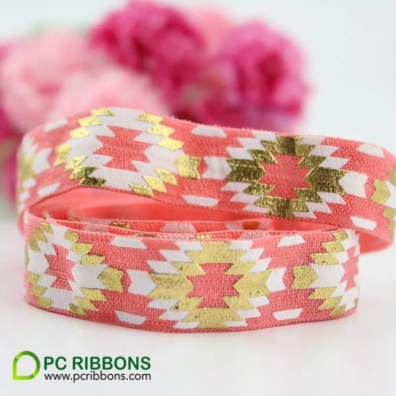 PC 16mm 5/8&quot gold screen and foil print fold over ribbon for DIY headwear | Дом и сад